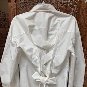 Derek Lam Women's White Ivory Poplin Blouse Lace-Up Sash Back Detail Size 6
